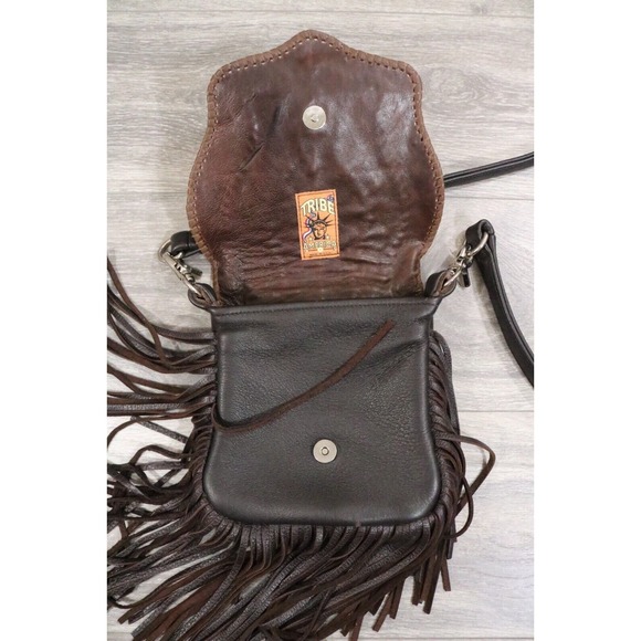 Tribe America Crossbody Waist Bag Fringe Brown Leather - Picture 5 of 10